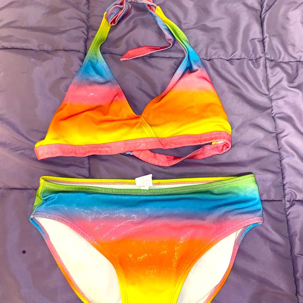 Target rainbow “glitter” bathing suit set